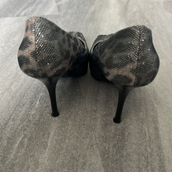 Pale Pink & Grey Glitter Cheetah High Heels peep toe size 7.5 - Picture 8 of 12